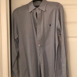 Polo dress shirt blue grey pin stripes